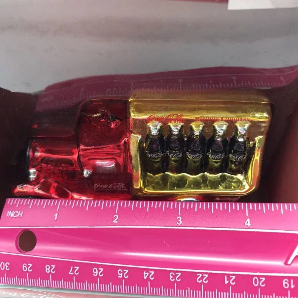 Coca-Cola Ornament Blown Glass Coke Bottling Company Truck Christmas Red Gold